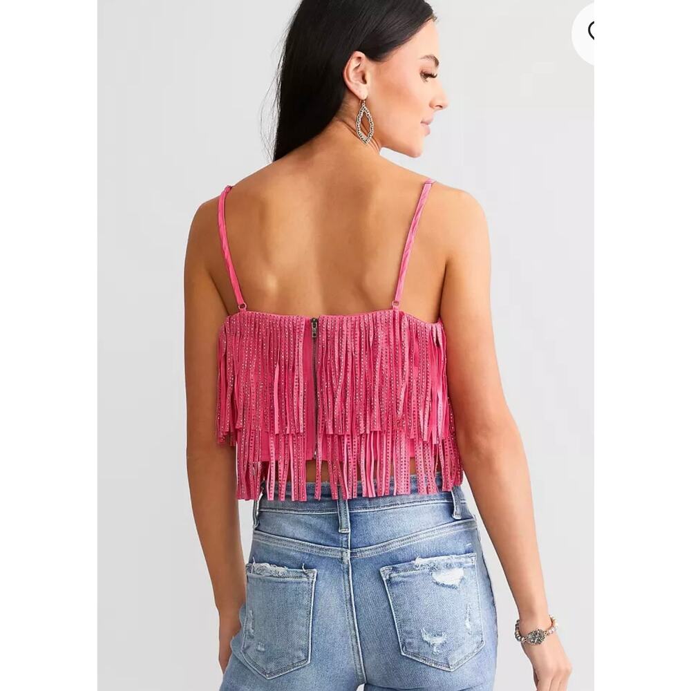 NYLON Apparel Pink Rhinestone Fringe Crop Top Size M - Picture 6 of 8